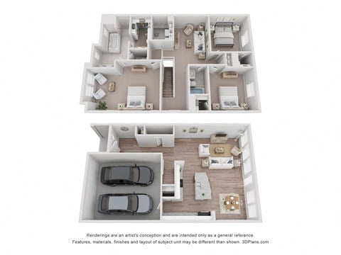 Floor plan for 3 beds, 2.5 baths, 2068 sqft